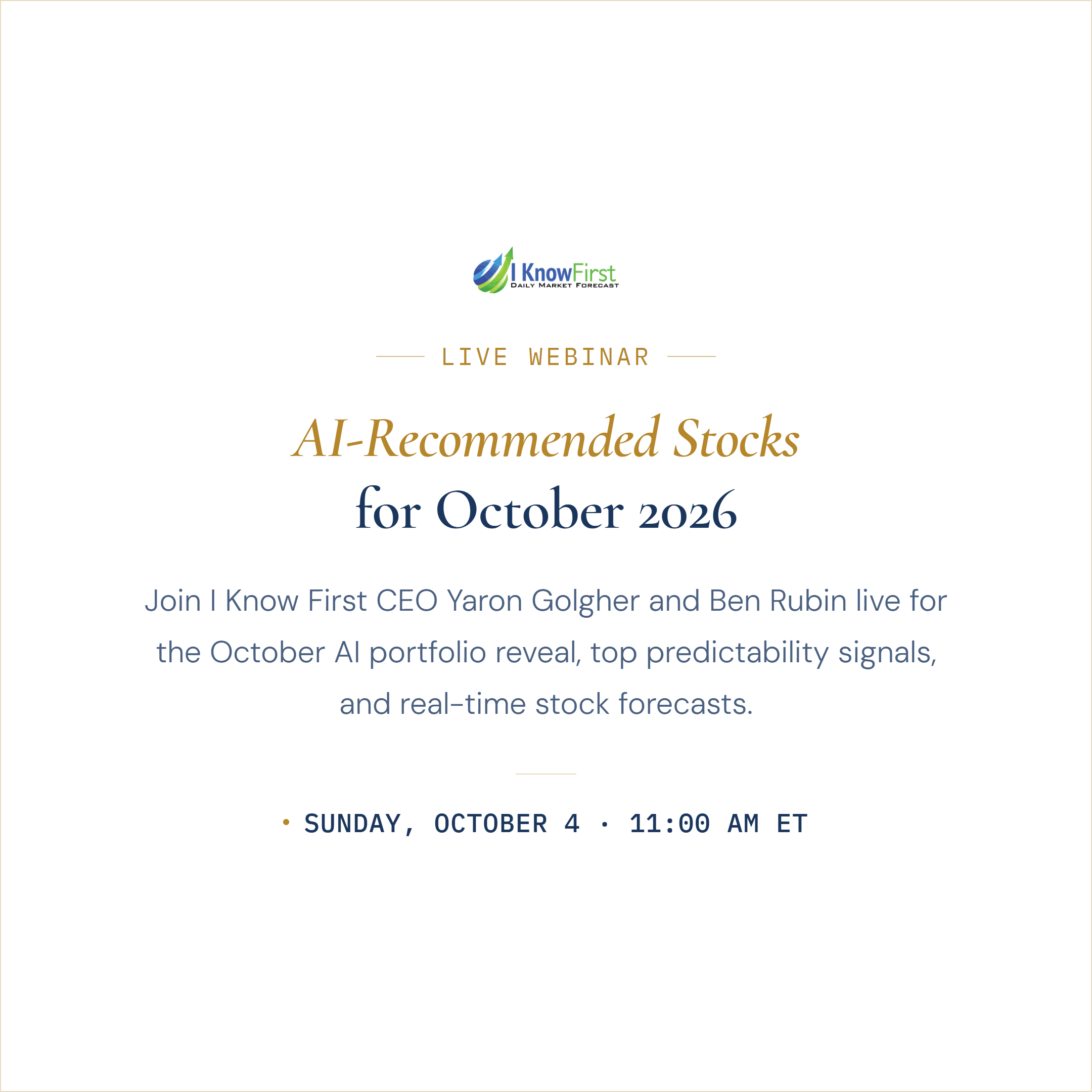 [LIVE Webinar] AI-Recommended Stocks for October 2026: Top US Market Picks | Sunday October 4th at 11:00 AM ET